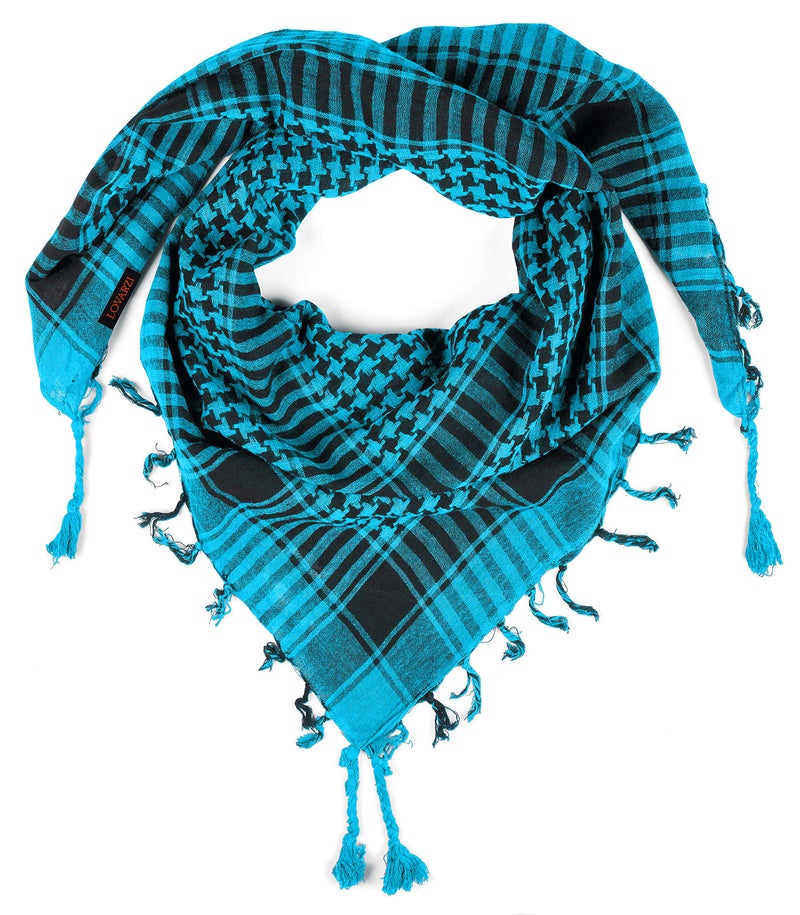 LOVARZI Shemagh Scarf for men Premium Cotton Turquoise Blue Head Wrap Tactical Gear Face Scarves for Sand Dust Snow -Paintball Hiking Motorcycling Accessories - Image 1